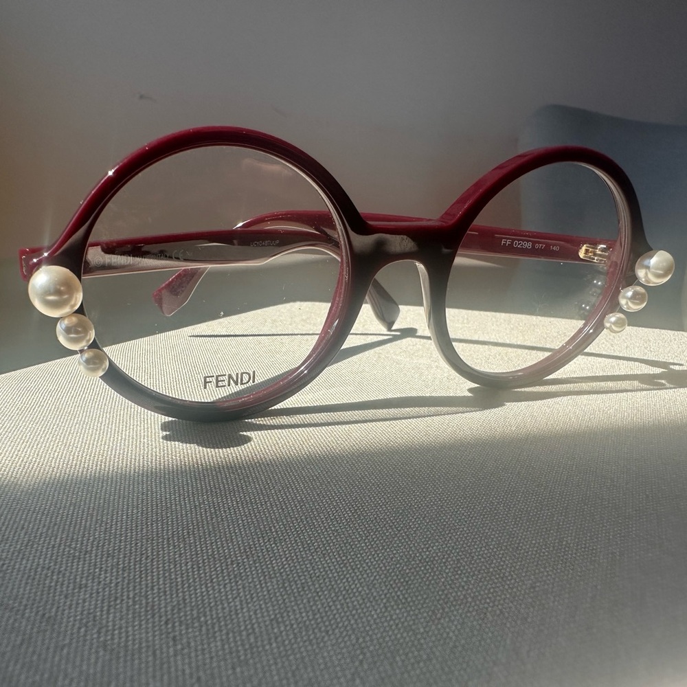 Fendi Round Burgundy Frames with Pearl Temple Accents never worn..